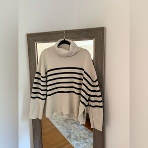 GAP Black and Cream Striped Turtleneck Sweater